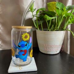Stitch Sunflower Coffee Cups 16oz Libbey Glass