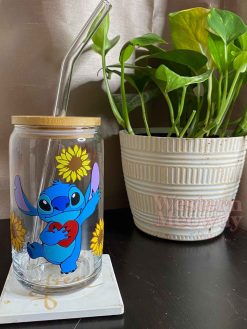 Stitch Sunflower Coffee Cups 16oz Libbey Glass