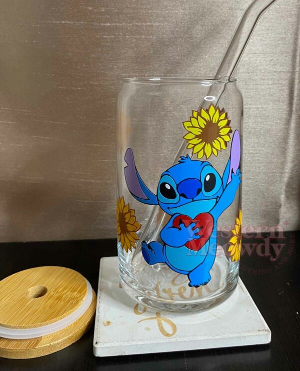 Stitch Sunflower Coffee Cups 16oz Libbey Glass