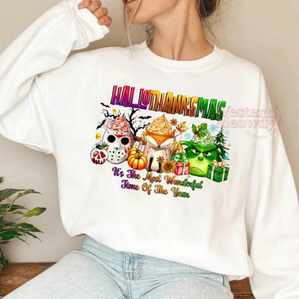 Hallo Thanksmas Grinch Halloween Killer Christmas Sweatshirt