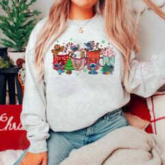 Stitch and Friends Christmas Coffee Cups Sweatshirt