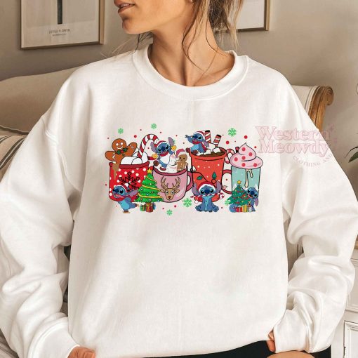 Stitch and Friends Christmas Coffee Cups Sweatshirt