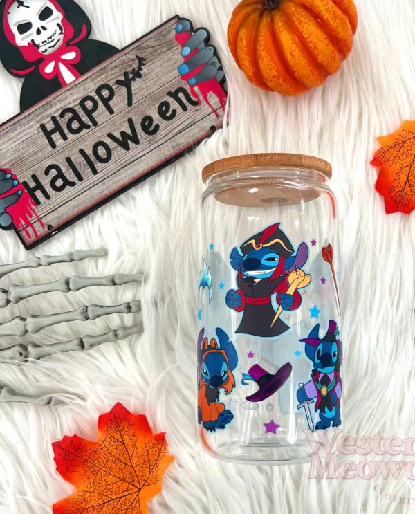Stitch Halloween Witch Coffee Cups 16oz Libbey Glass