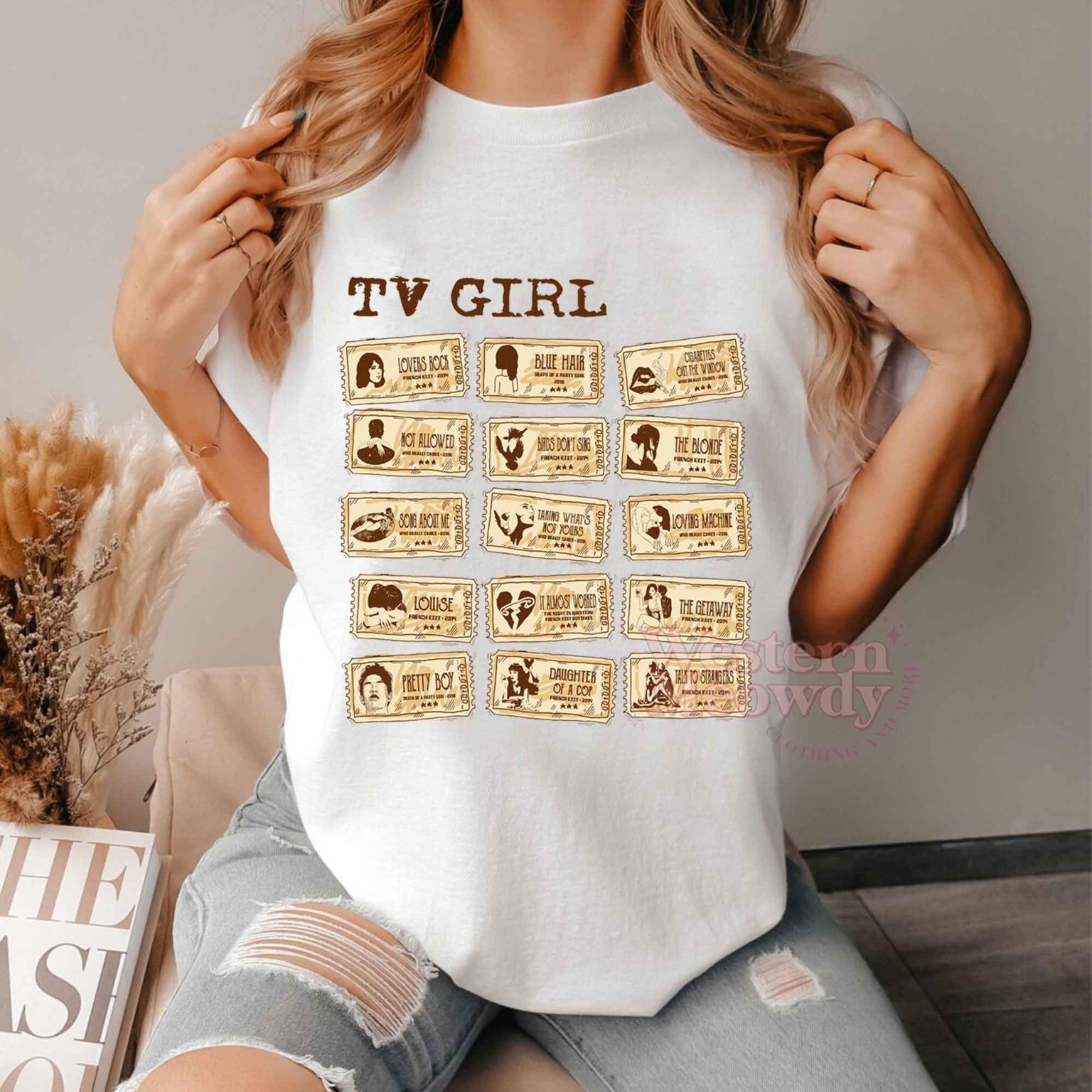 TV Girl Tickets with Song Names Shirt Western Meowdy