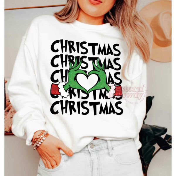 Christmas Grinch Hands Heart Sign Sweatshirt