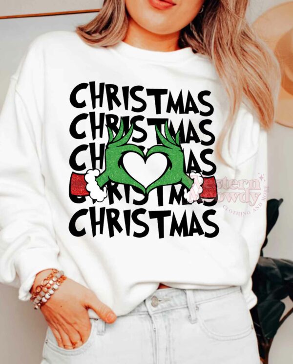 Christmas Grinch Hands Heart Sign Sweatshirt