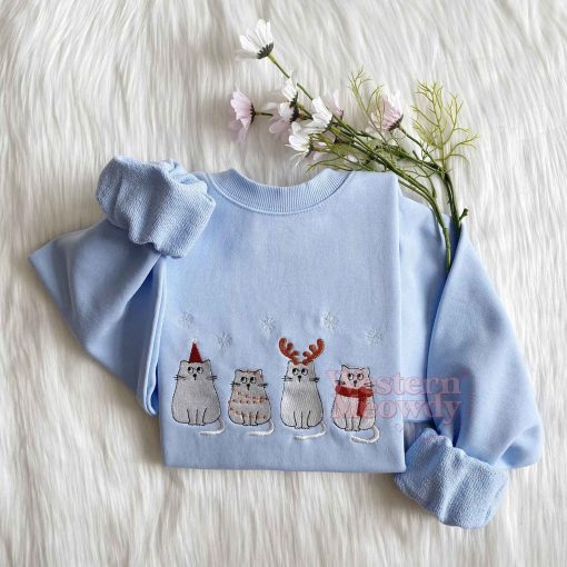 Christmas Ghost Cat Embroidered Sweatshirt