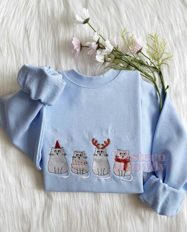 Christmas Ghost Cat Embroidered Sweatshirt