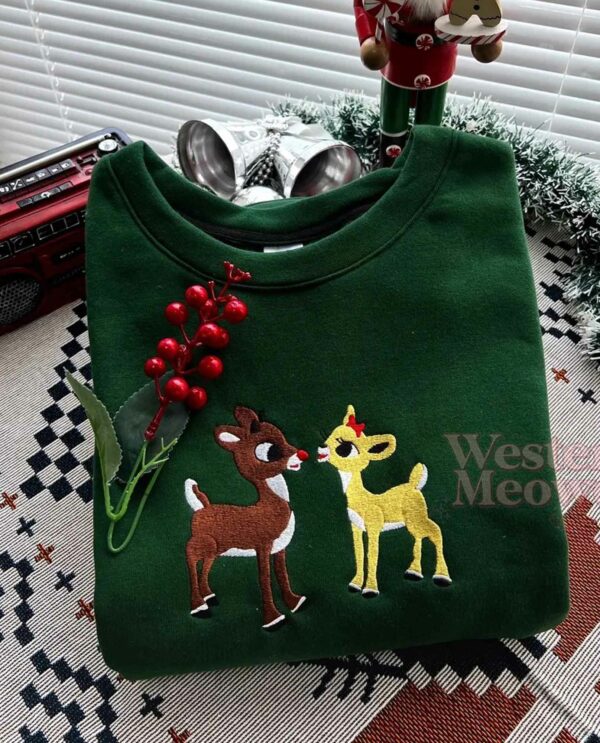 Rudolph and Clarice Couple Christmas Embroidered Sweatshirt
