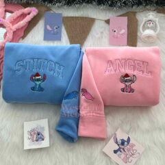 Retro Stitch And Angel Couple Christmas Sweatshirt