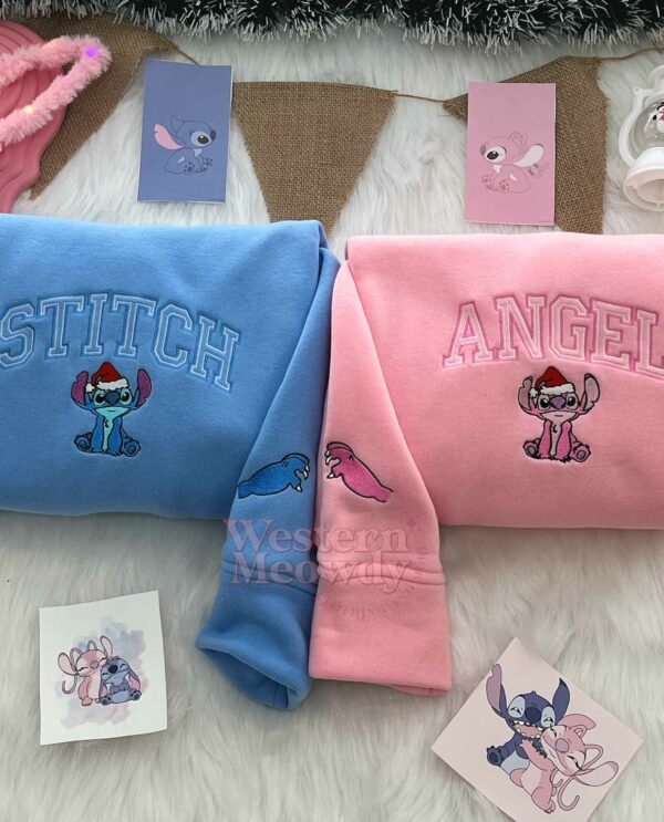 Retro Stitch And Angel Couple Christmas Sweatshirt