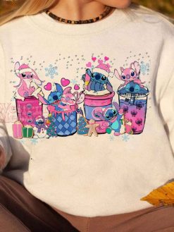 Stitch Coffee Cups Christmas Pink Sweatshirt