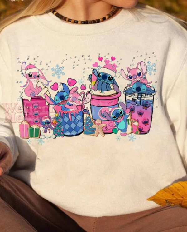 Stitch Coffee Cups Christmas Pink Sweatshirt
