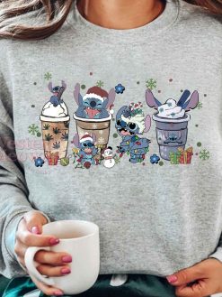 Stitch Coffee Cups Christmas Lamps Sweatshirt