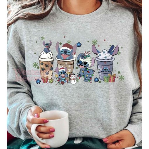 Stitch Coffee Cups Christmas Lamps Sweatshirt