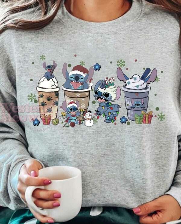 Stitch Coffee Cups Christmas Lamps Sweatshirt