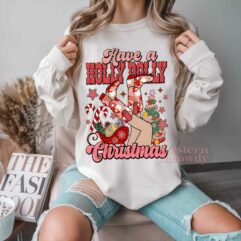 Have A Holly Dolly Pink Flowers Christmas Sweatshirt