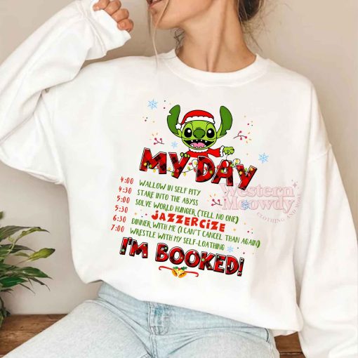 Stitch Grinch I’m booked Christmas Sweatshirt