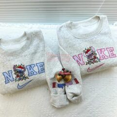 Stitch And Angel Christmas Faux-Embroidered Sweatshirt