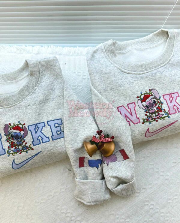 Stitch And Angel Christmas Faux-Embroidered Sweatshirt