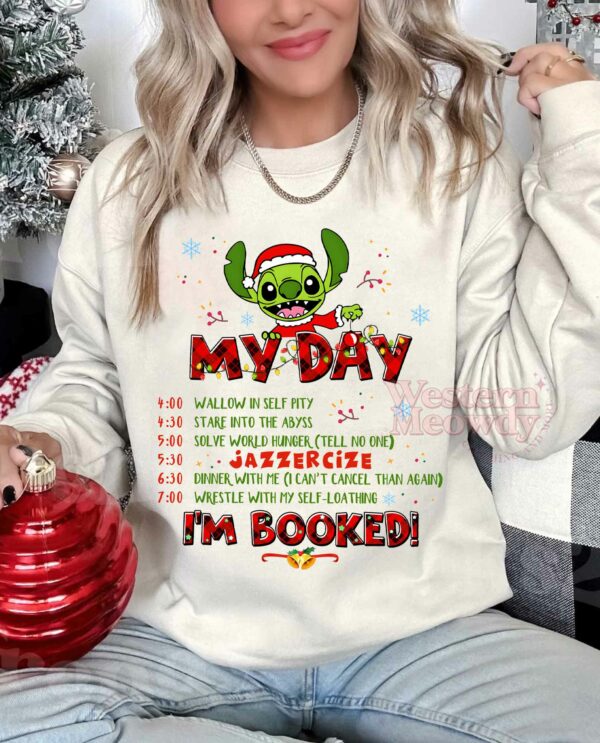 Stitch Grinch I’m booked Christmas Sweatshirt