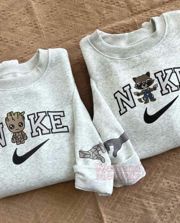 Rocket And Groot Couple Faux-Embroidered Sweatshirt