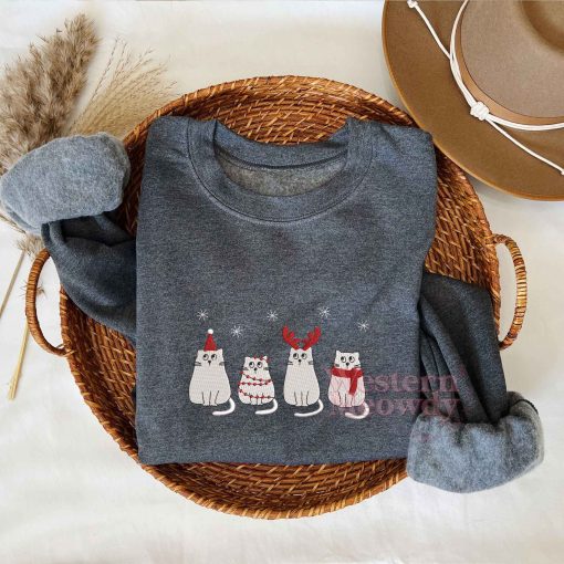 Christmas Ghost Cat Embroidered Sweatshirt