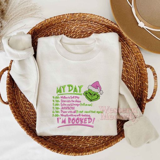 Grinch I’m Booked Pink Version Embroidered Sweatshirt