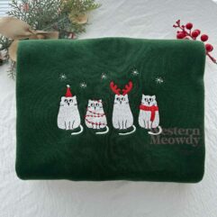 Christmas Ghost Cat Embroidered Sweatshirt