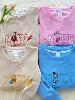 Winnie The Pooh, Eeyore, Tigger, Piglet Embroidered Couple Sweatshirt