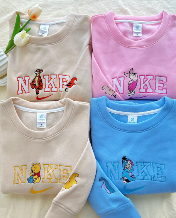 Winnie The Pooh, Eeyore, Tigger, Piglet Embroidered Couple Sweatshirt