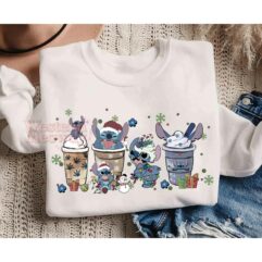Stitch Coffee Cups Christmas Lamps Sweatshirt Stitch Coffee Cups Christmas Lamps Sweatshirt