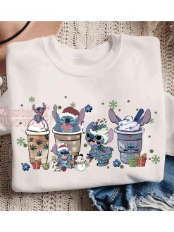 Stitch Coffee Cups Christmas Lamps Sweatshirt