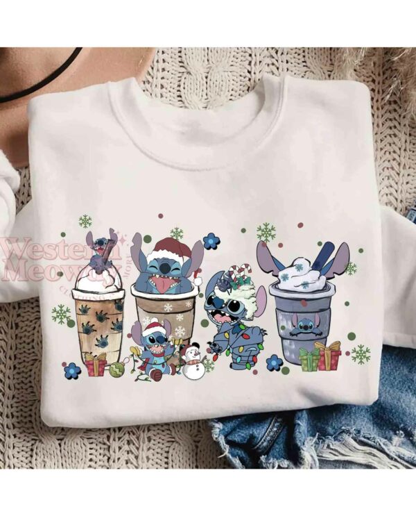 Stitch Coffee Cups Christmas Lamps Sweatshirt