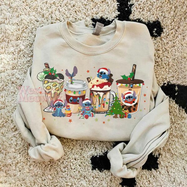 Coffee Cups Stitch Christmas Sweatshirt