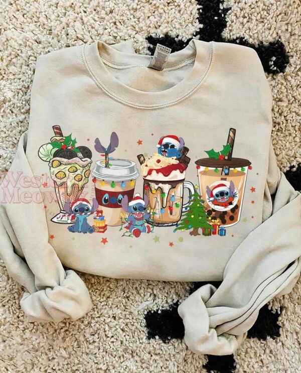Coffee Cups Stitch Christmas Sweatshirt