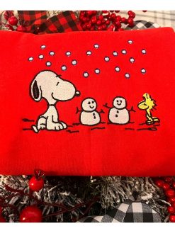 Snoopy And Woodstock Christmas Snowman Embroidered Sweatshirt