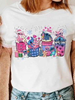 Stitch Coffee Cups Christmas Pink Sweatshirt