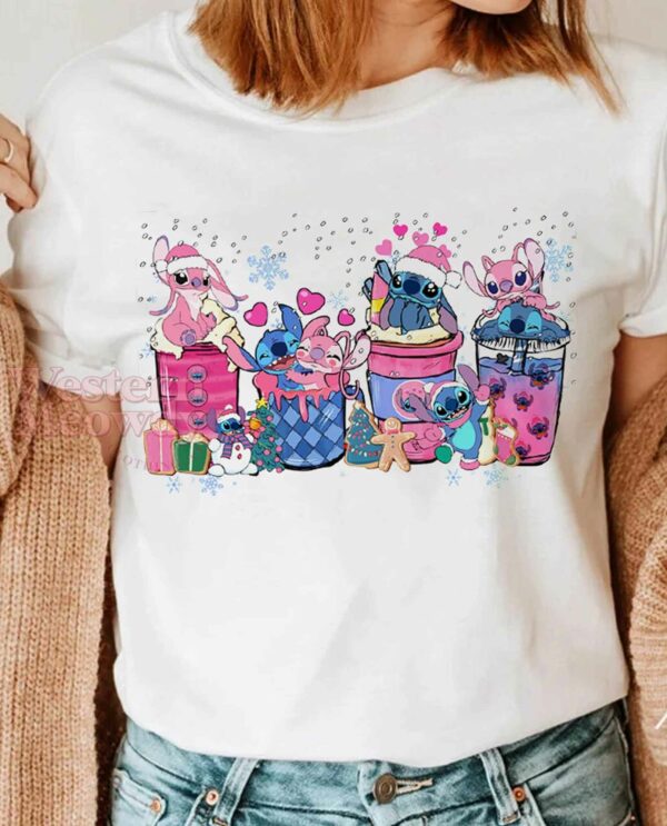 Stitch Coffee Cups Christmas Pink Sweatshirt