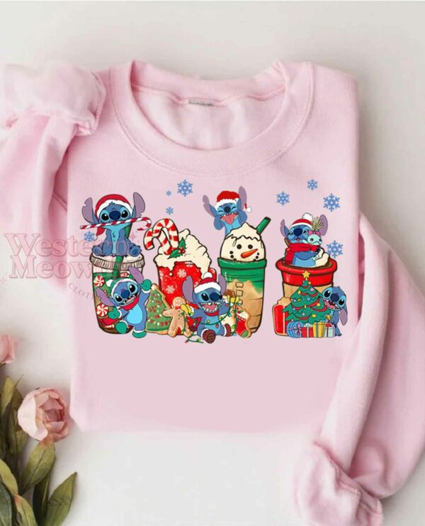 Stitch Coffee Cups Lovers Christmas Sweatshirt
