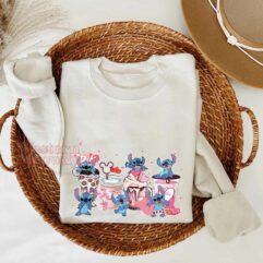 Stitch Coffee Cups Pink Blue Christmas Sweatshirt Stitch Coffee Cups Pink Blue Christmas Sweatshirt