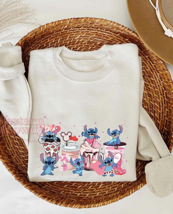 Stitch Coffee Cups Pink Blue Christmas Sweatshirt