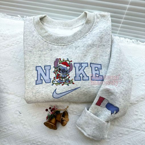 Stitch And Angel Christmas Faux-Embroidered Sweatshirt