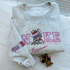 Stitch And Angel Christmas Faux-Embroidered Sweatshirt