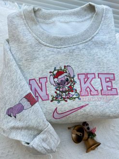 Stitch And Angel Christmas Faux-Embroidered Sweatshirt