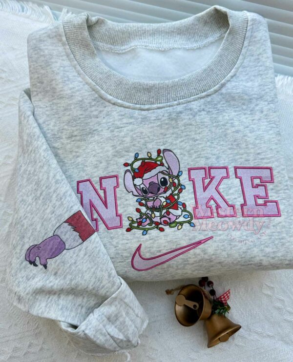 Stitch And Angel Christmas Faux-Embroidered Sweatshirt