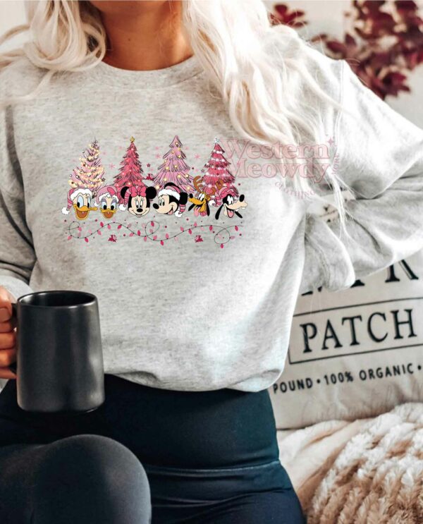 Mickey And Friends Christmas Trees Pink Sweatshirt