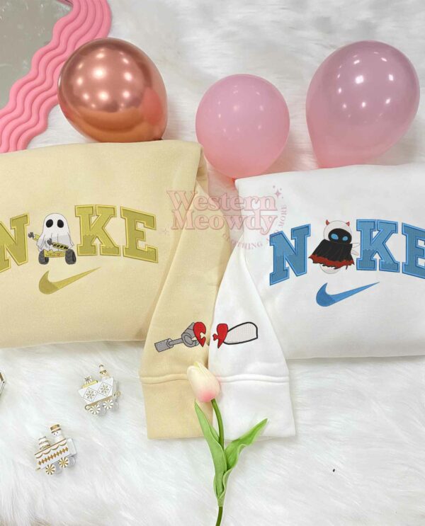 Wall-E And Eve Couple Halloween Faux-Embroidered Sweatshirt