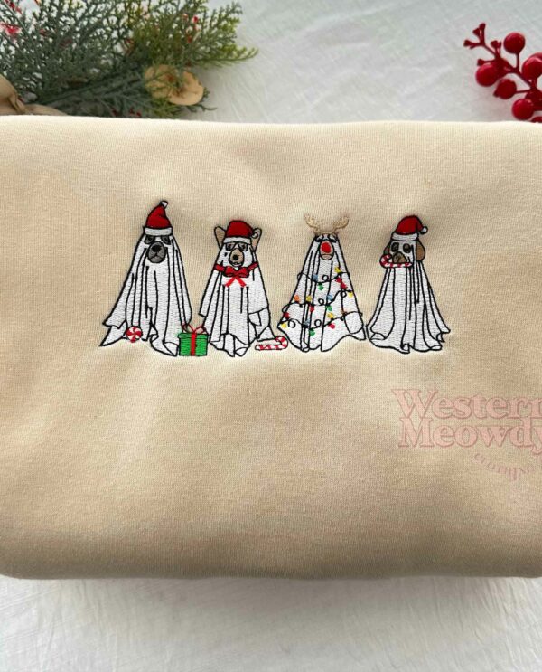 Christmas Ghost Dog Embroidered Sweatshirt