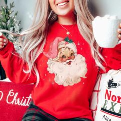 Retro Pink Santa Christmas Sweatshirt